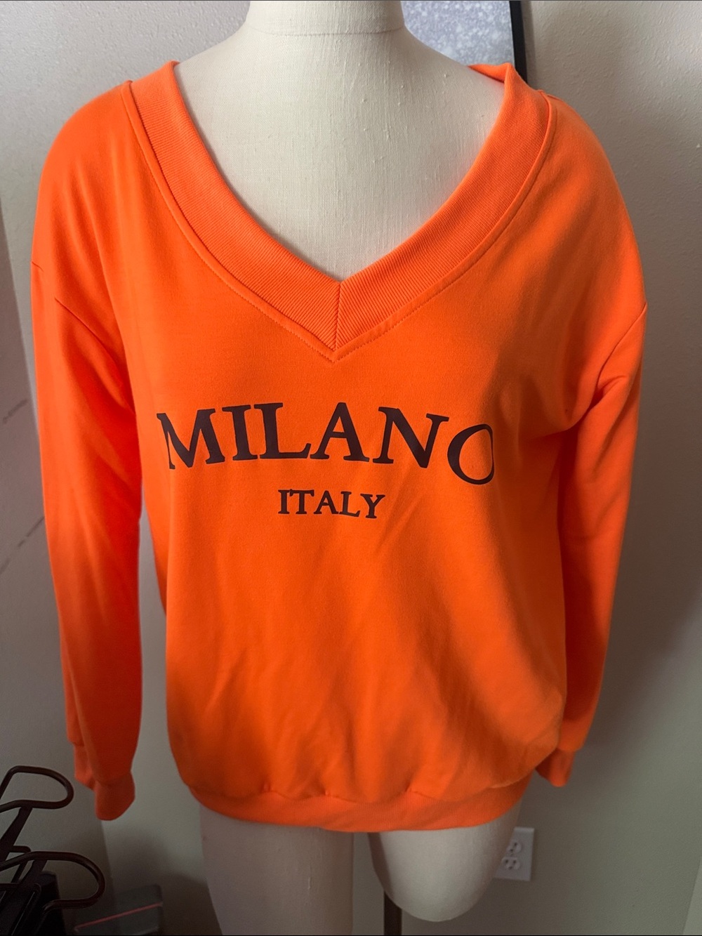 Milano Orange V-Neck Sweatshirt with Black Logo